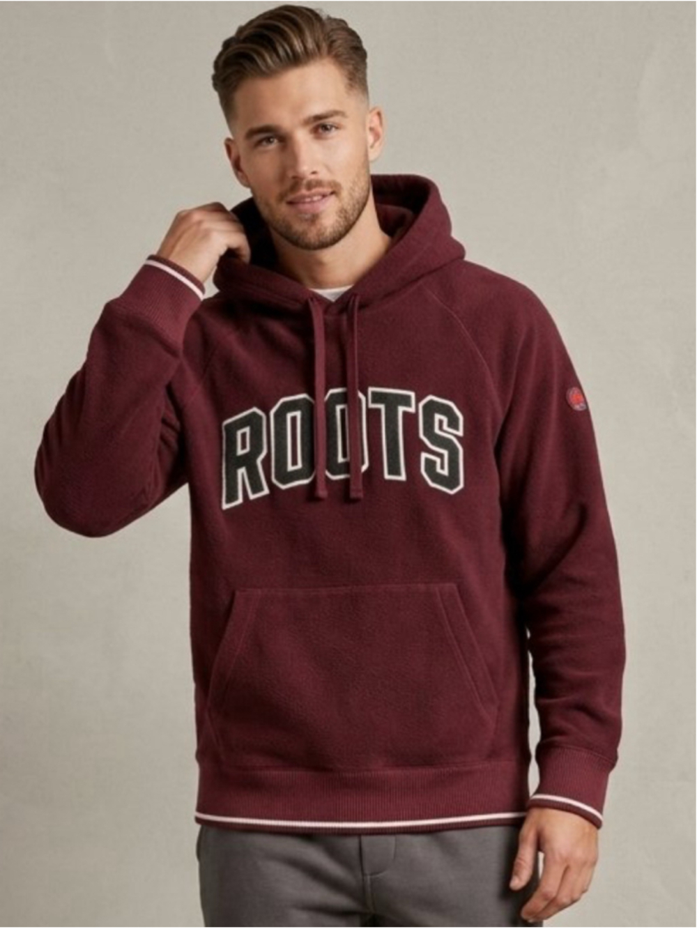 Men’s Roots Athletics Burgundy Red Fleece Pullover Hoodie Size Medium - 869